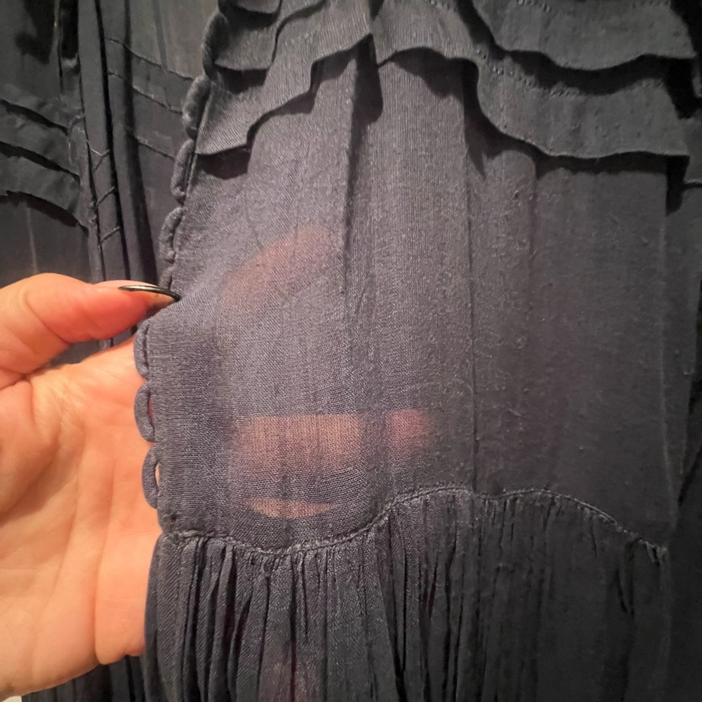Navy Long-Sleeve Pleated Maxi tied in front Cardigan - Picture 8 of 11